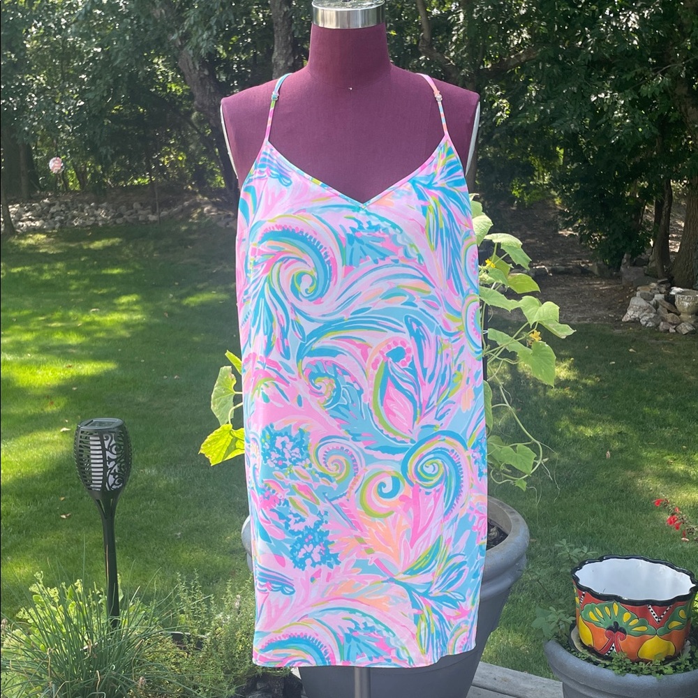 Lilly Pulitzer Dusk Silk Dress Multi Carnivale Coral size XL
